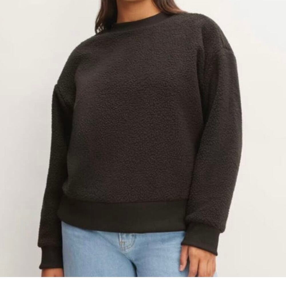 Everlane The ReNew Fleece Oversized Crew Sweater Women's Small Black